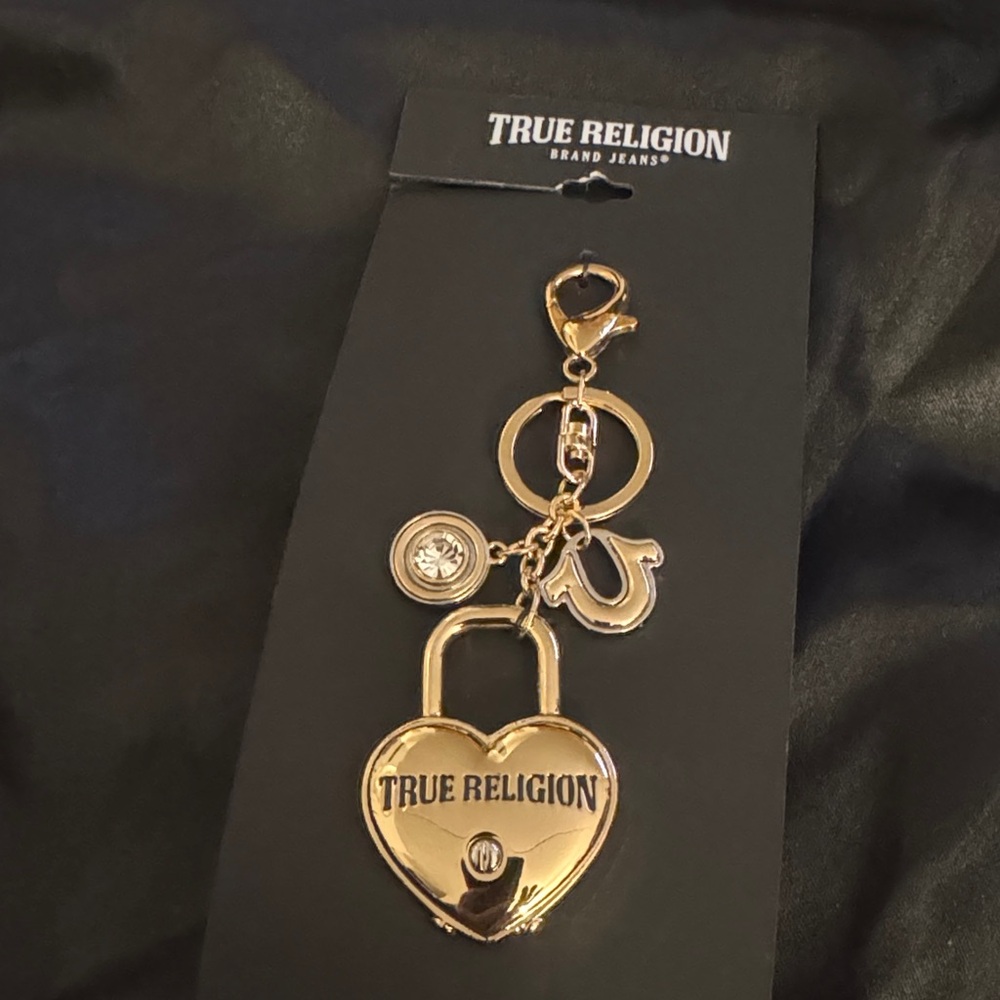 True Religion Gold Heart Charm Keychain